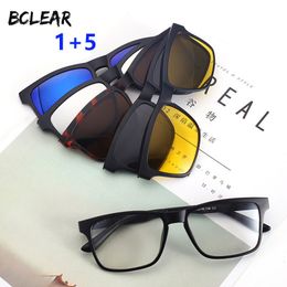 Zonnebril BCLEAR mode unisex TR90 optisch frame met 5 zonnelenzen clip op gepolariseerde zonnebril nachtzicht magnetische brilmonturen 230717