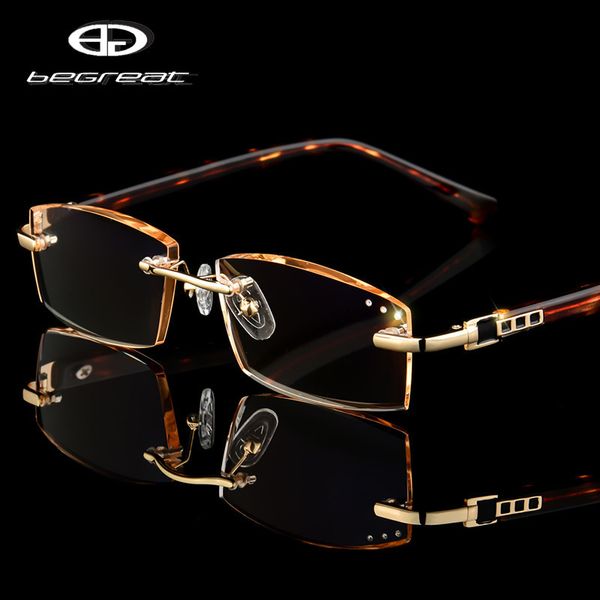 Lunettes de soleil BEGREAT Luxury Designer Lunettes de lecture sans monture Diamond Cutting Frame Square Reader Hommes Femmes Presbytie Antiblue Light 230105