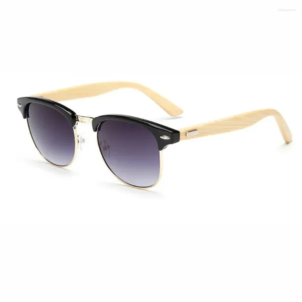 Lunettes de soleil BerWer Brand Design Lunettes de soleil en bois pour hommes Mode Jambes en bambou