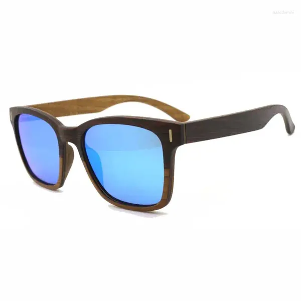 Lunettes de soleil BerWer Square Wood Ebony Walnut Lunettes de soleil en bois Hommes Polarisés Vintage Feminino