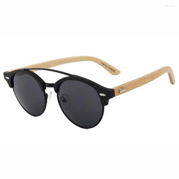 Lunettes de soleil Berwer en bois vintage en bois de soleil Sungass Brand Designer Plastic Cadre avec des jambes en bambou