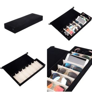 Gafas de sol Big 8 Slot Grids Storage Display Estuche para gafas con tapa Anteojos Gafas de sol Grid Stand Case Box Holder Gafas Organizador Maquillaje