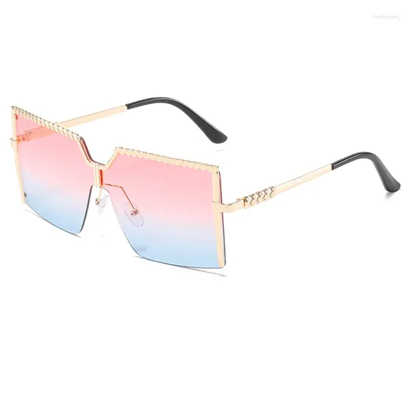 Lunettes de soleil pour hommes et femmes, monture carrée sans bords, dégradé, tendance, rétro, Design élégant, pour conduite de voiture, en métal