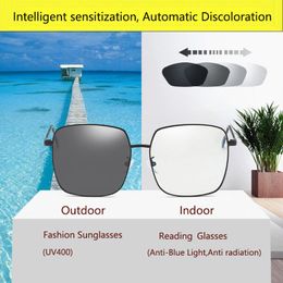 Gafas de sol Big Square Filter Gafas de computadora para bloquear Anti Blue Light Eye Eyestrain Transition Pochromic Gaming Mujeres HombresGafas de sol