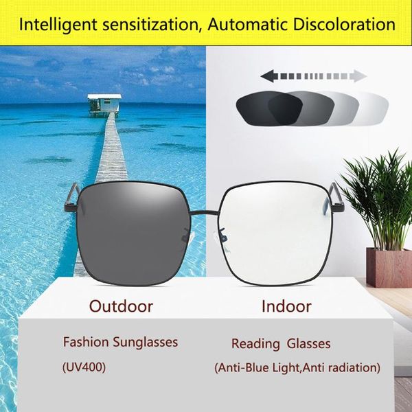 Gafas de sol Big Square Filter Gafas de computadora para bloquear Anti Blue Light Eye Eyestrain Transition Pochromic Gaming Mujeres HombresGafas de sol