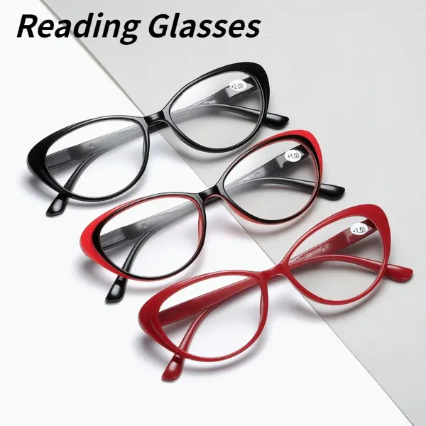 Lunettes de soleil Cadre noir et rouge Lunettes de lecture HD Dames élégantes Mode Jambes de printemps Miroir pour personnes âgées