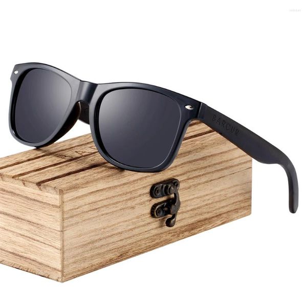 Lunettes de soleil noires pour hommes, pare-soleil polarisé, lunettes en bois naturel Oculos