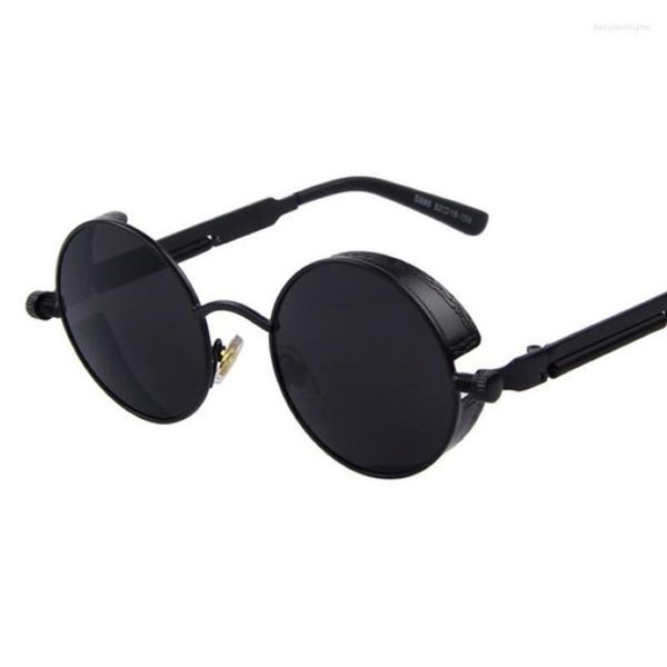 Lunettes de soleil Black Round Steampunk Men Fashion Brand Designer Luxury Classic Retro Mirror Sun Glasses Femme Circle OCULOS 259J