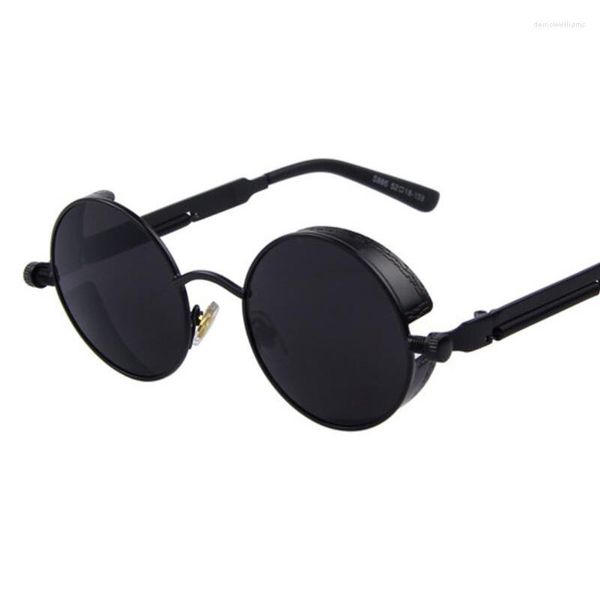 Lunettes de soleil noir rond Steampunk hommes marque de mode concepteur de luxe classique rétro miroir lunettes de soleil femmes cercle Oculos