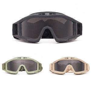 Zonnebril Zwart Tan Groen Tactische bril Militaire schietzonnebril 3 lens Airsoft Paintball Winddicht Wargame Bergbeklimmen Bril