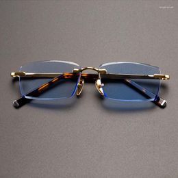 Gafas de sol de cristal azul para hombre y mujer, lentes de sol de lujo sin montura, lentes minerales naturales, acetato Vintage, hidratante