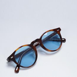 Sonnenbrille mit blauen Gläsern, Gregory Peck, Vintage-Acetat, Retro, rund, polarisiert, Designer für Damen, 2022, Sonnenbrille