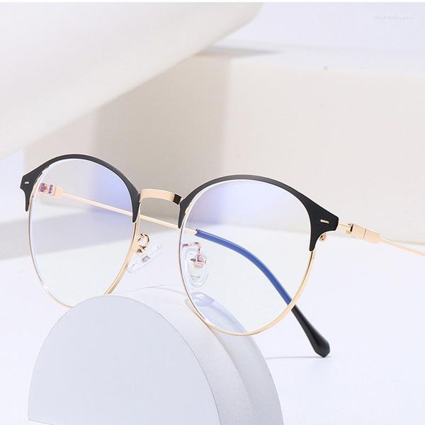 Gafas de sol Marco de gafas de bloqueo de luz azul para hombres y mujeres Anteojos ópticos con receta Aleación ovalada completa Unisex