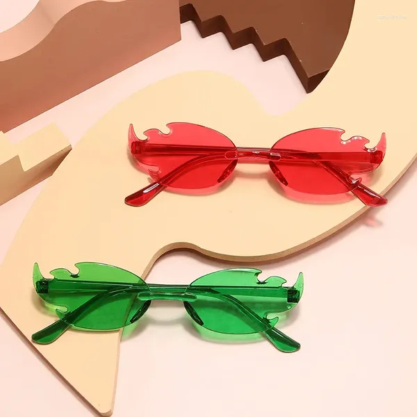 Gafas de sol sin bordes con cuerpo unido en forma de llama para mujer, gafas de sol de Color caramelo de diseñador de marca para hombre, gafas de hip-hop para exteriores UV400