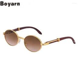 Lunettes de soleil Boyarn Petit Ovale Hommes Faux Bois Jambe Lunettes De Soleil Mode Lunettes De Soleil Rondes Nuances UV400 Lunettes Lunettes