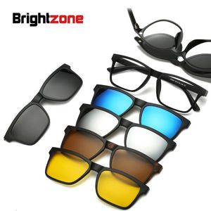 Zonnebrillen Brightzone 51 Suit modeclip op gele zonnebrillen vrouwen frames magnetische bril mannen bril 6 in 1 transparante lens 230516