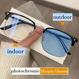 Zonnebrillen Business Half frame Pochromic Myopia -bril Buitenkleur Veranderen afgewerkt in de buurt van zicht Eyewear Diopter