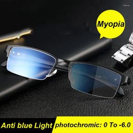 Zonnebril Zakelijk Metaal Half Frame Pochrome Bijziendheid Bril Dames Heren Brillen Buiten Anti-blauw licht UV Minus Brillen 0 tot -6,0