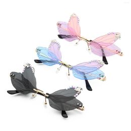 Zonnebril Vlinder Randloze Dragonfly Wing Voor Vrouwen Vintage Clear Ocean Lens Brillen Mannen Roze Zon Y2k Lenzen