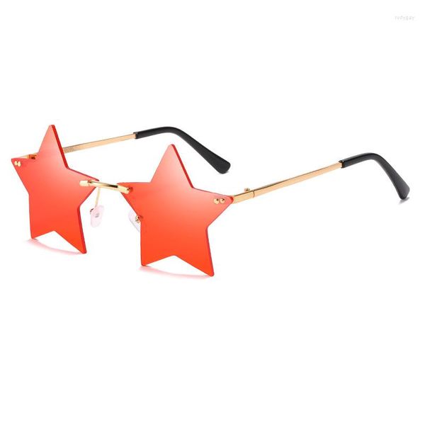 Lunettes de soleil bonbons pentagramme sans monture pour hommes femmes Sports de plein air été métal lunettes de soleil mode Vintage mâle dames lunettes