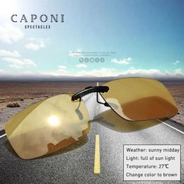 Zonnebril CAPONI Clip-on bril Meekleurend geel Verander naar bruin Gepolariseerde zonnebrilclip Nachtzichtclip voor bril BSYS1288 240401