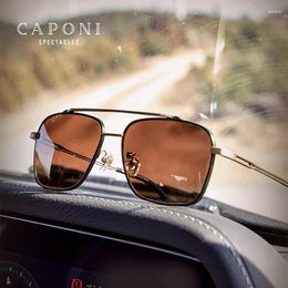 Lunettes de soleil Caponi Night Vision Men's Car Driving Square Pure Titanium Shades Polarized Pochromic UV400 Sun Glasses BSYS21028