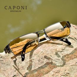 Lunettes de soleil Caponi lunettes de soleil photochromiques polarisées lunettes de soleil classiques de Vision nocturne pour hommes lunettes en titane pur Uv400 Bsys1172