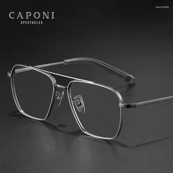 Gafas de sol CAPONI Pure Titanium Eye Glasses Frame para hombres Square Anti Blue Light Reflection Brand Designer Spectacles JF50004