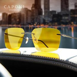 Lunettes de soleil CAPONI Pure Titanium Hommes Pochromic Night Vision Rimless Conduite Lunettes de soleil Lumière UV400 Marque Shades BSYS28923