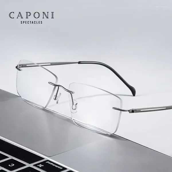 Gafas de sol CAPONI Gafas sin montura para hombres Clásico Anti Luz Azul Marco óptico Pure Titanium Marca Diseñador Gafas JF5019