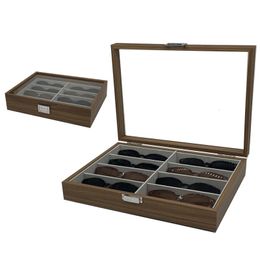 Zonnebrillen Cases 8 Slots Walnut Wood Bril Storage Display Box Storage Zonnebril Vitrine Organizer Funda Gafas Tela Free Carving 230615