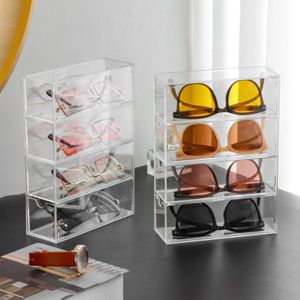 Sonnenbrillenetuis, Acryl-Schubladenbox, 4-lagige Sonnenbrillen-Aufbewahrungsbox, Organizer-Box für den Schreibtisch, Aufbewahrung von Kleinigkeiten, Pull-Brillen-Display-Container-Box 231101