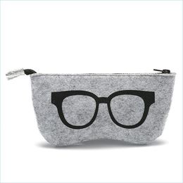 Étuis à lunettes de soleil Sacs Nouvel étui à lunettes Feutre de laine Femmes Hommes Étuis à lunettes de soleil Boîte Mode Zipper Lunettes Mti-Purpose Sac Colorf Qui Dhxd1