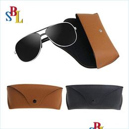 Cajas de gafas de sol Bolsas Venta al por mayor Caja de gafas de sol negras Caja de gafas de sol de cuero marrón retro Descuento Bolsa de ojos de moda sin limpieza DHD3E