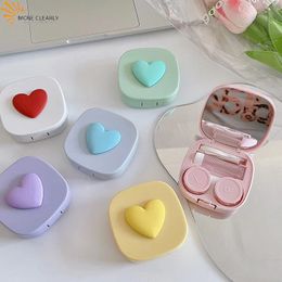 Étuis pour lunettes de soleil Boîte à lentilles de contact Macaron Couleur Carré Amour Miroir portable Compagnon Voyage Facile à transporter Conteneur de stockage Estuche De Anteojos 230605