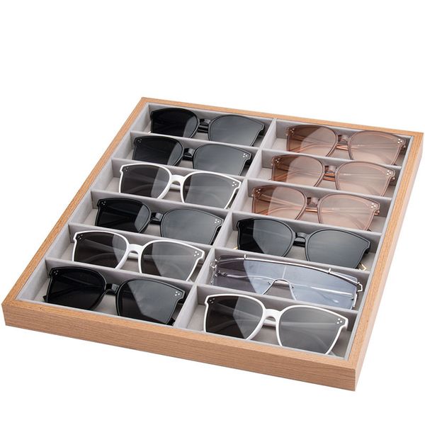 Estuches para gafas de sol Gafas para hombres Estuche 12 Caja de presentación Lujo Peral Gafas de sol de madera Almacenamiento Caja de colección Bandeja de joyería Accesorios para gafas 230703