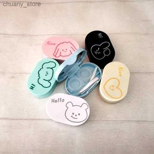 Coupes de lunettes de soleil Hot Lovely Rabbit Fox Dog Love Contact Lens Case For Travel Lady Femme Press Press Kit Holder Container Party with Mirror Lenses Box Y240416