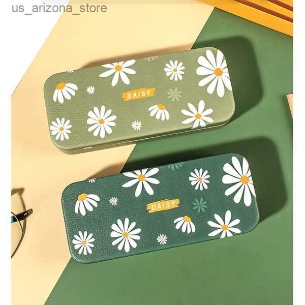 Coupes de lunettes de soleil Mimiyou Daisy Pattern Pu Glasses Case Fashionable Pliage Sac Portable Triangle Protecteur Q240426