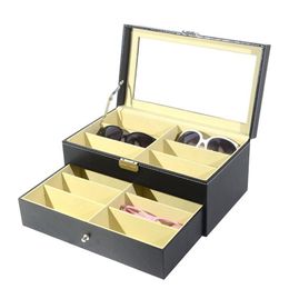 Étuis pour lunettes de soleil Mtifunction 12 Grilles Fentes Double Couches Pu Cuir Montre Boîte De Rangement Professionnel Cas Anneaux Bracelet Organisateur Drop Deliv