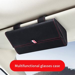 Zonnebrillen multifunctionele auto -autoblazen kast pu lederen suède bril Ticketkaart klem Sun Visor Holder Accessoires 230519