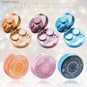 Lunettes de soleil Études de contact portable Contrat Couleur Flash Couleur Contact Lens Case Luxury Sparkling Star Liquid Sands Sand Contact Case Case Eye Care Shey Set Y240416