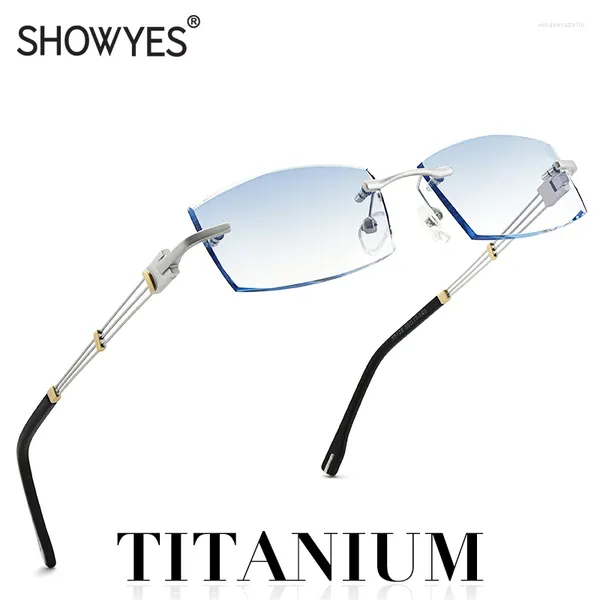 Lunettes de soleil Lunettes de myopie décontractées Titanium Business Hommes Anti Filtres de lumière bleue Gentleman Lunettes sans cadre Diamond Cut Edge Lunettes