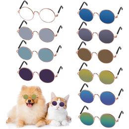 Lunettes de soleil Lunettes de soleil pour chien et chat Lunettes de soleil rondes en métal pour chien Petite race Classique Rétro Costume de chat Lunettes de soleil Accessoires photo Lunettes pour les yeux