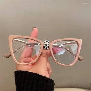 Lunettes de soleil œil de chat Anti-lumière bleue pour femmes, jambes incurvées en alliage, lentille transparente, filtre réduit les lunettes féminines