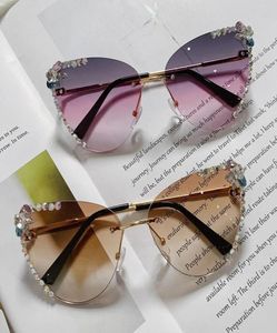 Lunettes de soleil Cat Eye for Women Luxury Luxury Sunage Sun Glasses Bling Diamond Fashion Eyeglass Pink Shades Gafas de Sol7460620