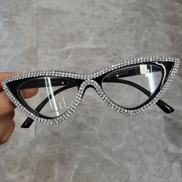 Gafas de sol Gafas de lectura de ojo de gato para mujeres Lectores de computadora de damas estrechas con diamantes de imitación elegantes