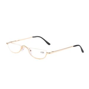 Zonnebrillen katten oog leesbril vrouwen mannen metaal half frame presbyopische bril met vrouwelijke mannelijke semi -randloze hyperopie bril 254D