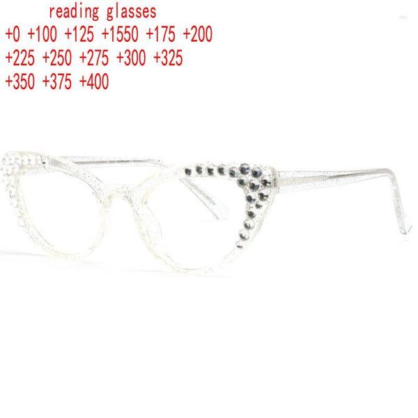 Lunettes de soleil oeil de chat strass Bling lunettes de lecture pour femmes lumière bleue bloquant diamant dames presbytie ordinateur lunettes XN