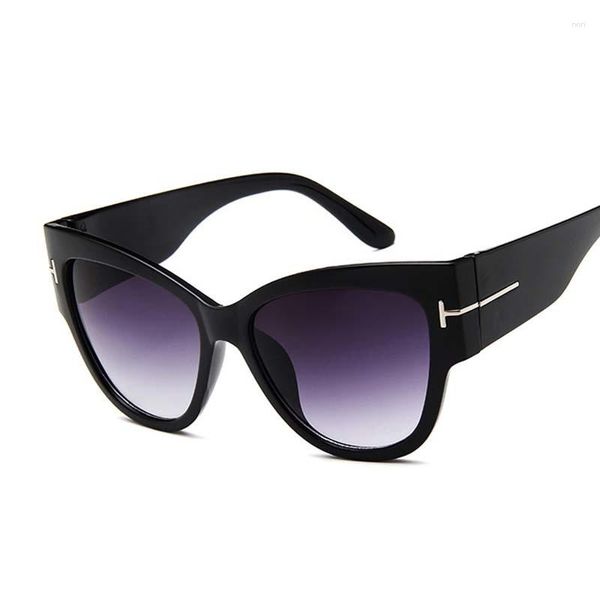 Lunettes de soleil œil de chat femme Vintage noir nuances dégradé lunettes de soleil grand cadre femme Cool Feminino