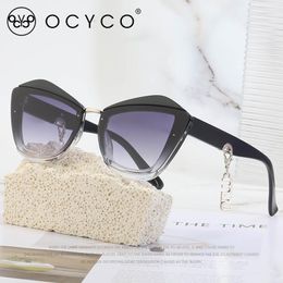 Gafas de sol de ojo de gato para mujer con cadena 2023, gafas de sol irregulares de diseñador a la moda para mujer, gafas de sol de ojo de gato
